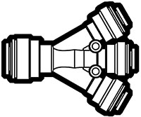 Acetal and Polypropylene Push-To-Connect Three-Way Divider Adapter Fittings